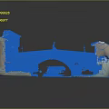Detailed Arch Bridge Model Scene With Traditional Houses Green Plants And Water