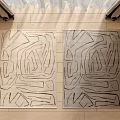 Modern Square Rugs With Abstract Line Patterns In Beige And Gray On Wooden Floor