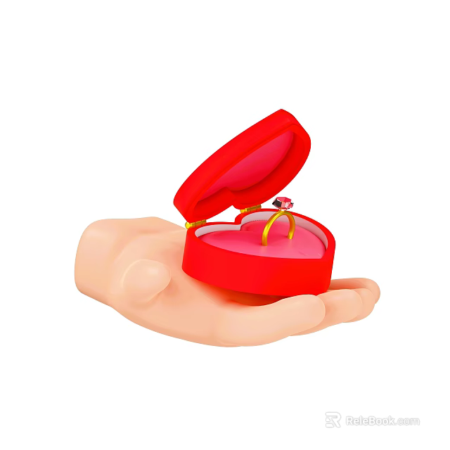 Jewelry Ornament Set in Open Red Heart Shaped Box Held by Hand with Gemstone Ring 3d model 