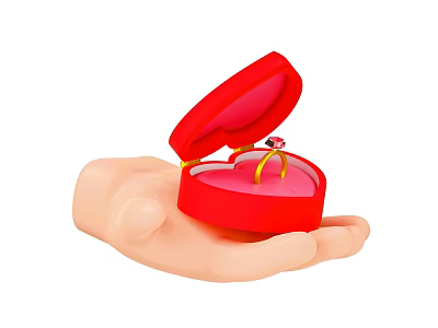 Jewelry Ornament Set in Open Red Heart Shaped Box Held by Hand with Gemstone Ring 3d model
