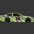 Green And White NASCAR Race Car With Number 18 And Nationwide Sponsor Logos