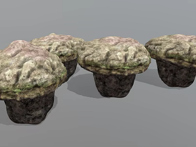 Set of Four Natural Mushroom Shaped Wooden Stone Decorative Pieces With Textured Surface 3d model