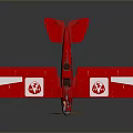 Red Vintage Biplane Model With Double Wings White Emblems And Wooden Propeller