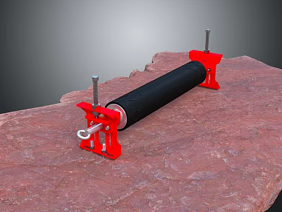 Hardware Tools Black Roller With Red Brackets And Metal Components On Rock Surface 3d model