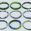 Ring Shaped Decorative Elements Featuring Natural Scenery And Urban Skyline 3d model