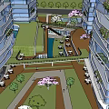 Modern High Rise Residential Building With Glass Curtain Walls And Green Plants