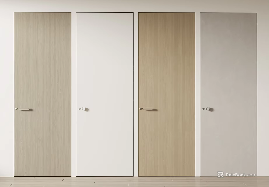 Modern Interior Swing Doors in Wooden White and Gray Finishes with Simple Handles 3d model 