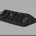 Black Inflatable Water Boat With Wooden Paddles And Small Storage Box 3d model