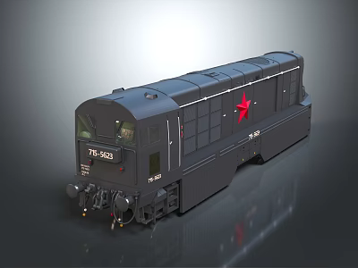 Black Train With Red Star And Identification Numbers 3d model