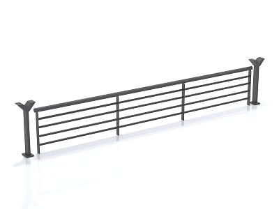Modern Black Metal Railing With Horizontal Bars And Sturdy Posts Structure 3d model