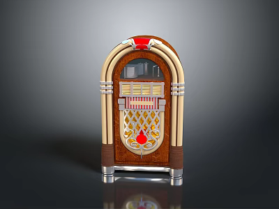 Vintage Wooden Jukebox With Arched Top Red Accents Gold Grille And Silver Strips 3d model