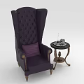 Elegant Purple Single Sofa with Tufted Design Golden Armrests and Small Round Side Table
