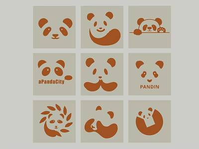 Various Brown Panda Icon Designs With Apandabily And Pandin Logos 3d model