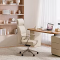 Modern Home Office With Comfortable Chair Wooden Desk Laptop Books Decorations By Window