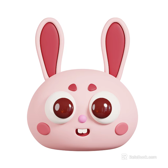 Cute Pink Rabbit Cartoon Character with Big Ears Round Eyes and Blush Cheeks 3d model 