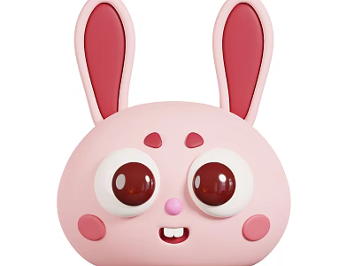 Cute Pink Rabbit Cartoon Character with Big Ears Round Eyes and Blush Cheeks 3d model