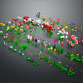 Colorful Assortment of Flowers and Green Plants with Red Yellow Pink and White Blooms