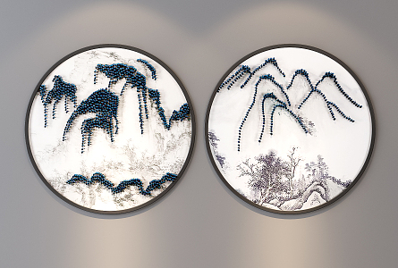 New Chinese Style Round Frame Painting Hanging Painting 3d model