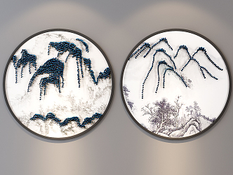 New Chinese Style Round Frame Painting Hanging Painting 3d model