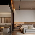 Modern Hotel Guest Room Interior With Bathtub Bed Sofa And Windows