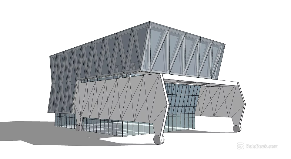 Modern Sales Office Building With Geometric Facade And Large Glass Windows 3d model 
