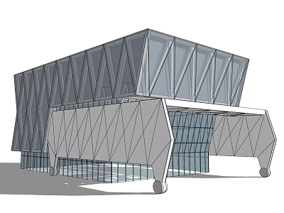 Modern Sales Office Building With Geometric Facade And Large Glass Windows 3d model