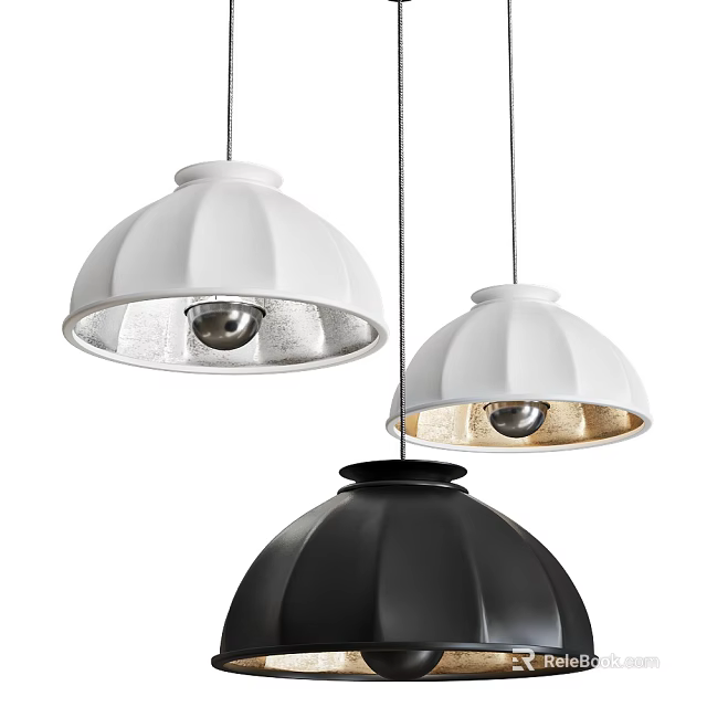 Modern Pendant Lights With White And Black Dome Shades Hanging Design 3d model 