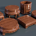 Traditional Wooden Carved Bases With Different Shapes And Decorative Patterns