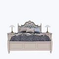 Classic White Double Bed With Carved Headboard Gray Pillows And Patterned Quilt 3d model