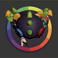 3D Cartoon Character Model With Colorful Hat Vibrant Pigtails Decorative Elements And Rainbow Base