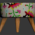 Colorful Floral Pattern Sofa Stool With Wooden Legs For Home Decor
