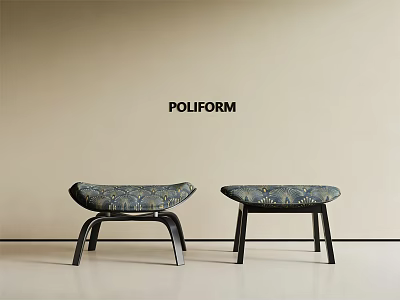 Modern POLIFORM Stools With Patterned Seats And Black Legs In Minimalist Setting 3d model