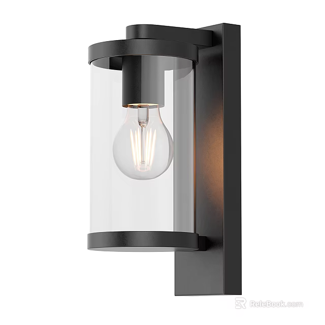 Modern Wall Lamp With Black Metal Frame And Transparent Glass Shade Featuring Filament Bulb Design 3d model 