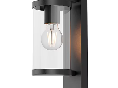Modern Wall Lamp With Black Metal Frame And Transparent Glass Shade Featuring Filament Bulb Design 3d model