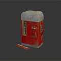 Vintage Red Vending Machine With White Top Worn Surface And Side Red Item