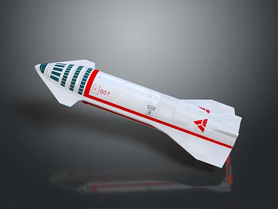 Detailed CZ7 Rocket Engine Model With White Red Design And Aerodynamic Structure 3d model
