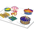 Colorful Amusement Park Playground Equipment Including Small Planes Sand Digging And Pendulum Rides