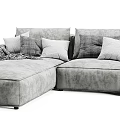 Gray L shaped Sectional Sofa With Multiple Cushions And Throw Blanket 3d model
