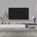 Modern White TV Stand With Storage Drawers Green Plant And Pendant Lights In Living Room