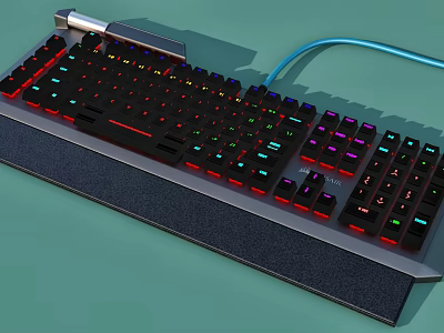 Ergonomic Mechanical Keyboard With Colorful Backlit RGB Lights And Wrist Rest 3d model