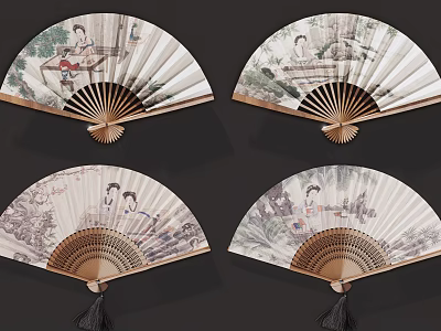 Traditional Chinese Fan Decorative Wall Hangings With Elegant Classic Patterns 3d model
