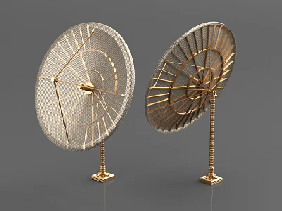 Industrial Satellite Dishes With Mesh Structure Gold Silver Finish And Square Base Stand 3d model
