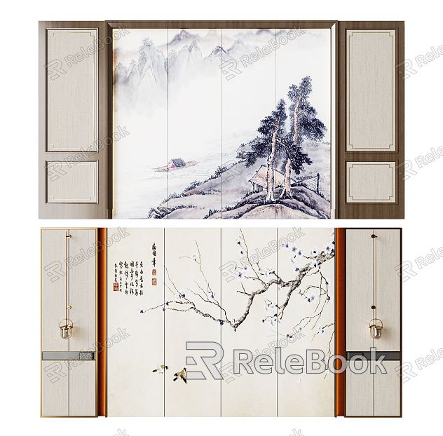 New Chinese-style bedside background wall bedside background wall modeling wall decorative wall grille wall background wall model