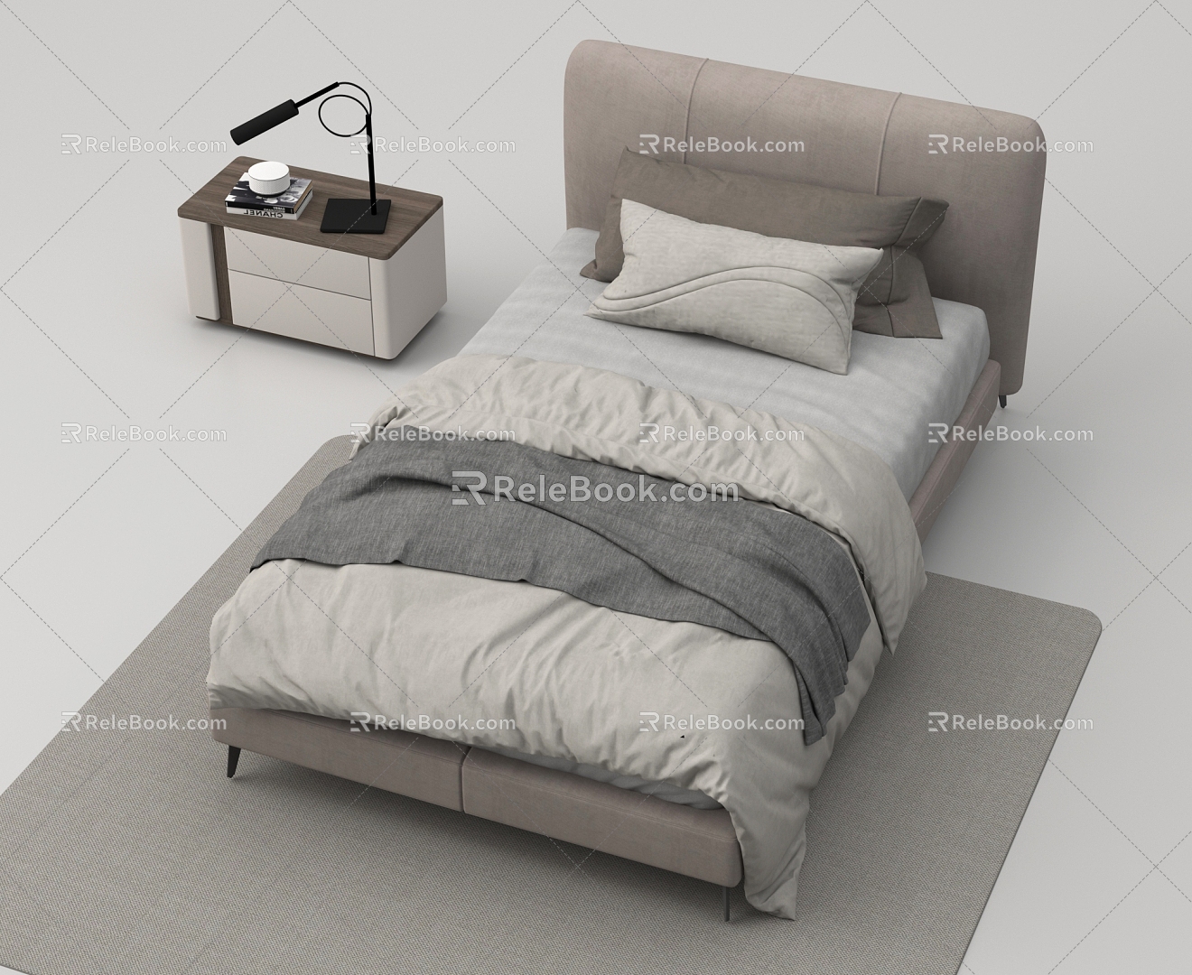 Modern Single Bed Single Bed Bedside Cabinet 3d model