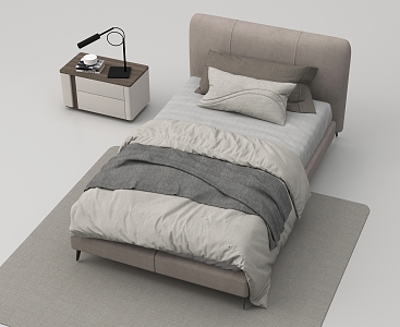 Modern Single Bed Single Bedside Cabinet 3d model