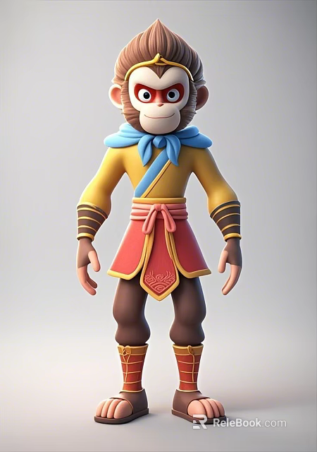 Male Character Wearing Yellow Top Red Skirt Blue Scarf and Brown Pants 3d model 