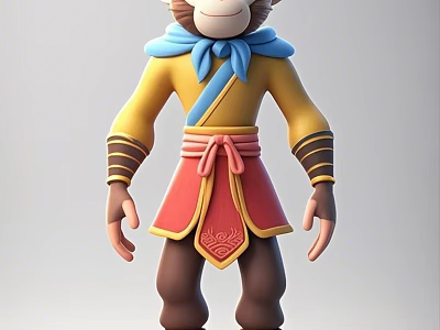 Male Character Wearing Yellow Top Red Skirt Blue Scarf and Brown Pants 3d model