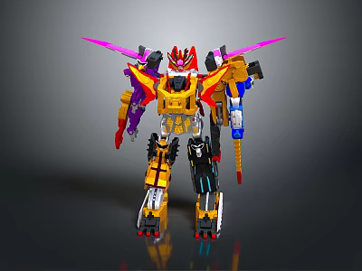 Colorful Transformers Robot Toy With Yellow Red Blue Design And Weapons 3d model
