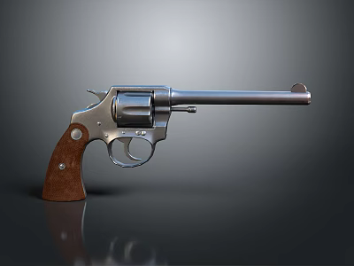 Classic Silver Revolver With Brown Wooden Grip And Shiny Metal Barrel 3d model