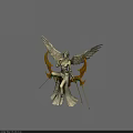 Technology Exhibition Hall Displays Angelic Sculpture With Wings Bow And Green Gold Accents